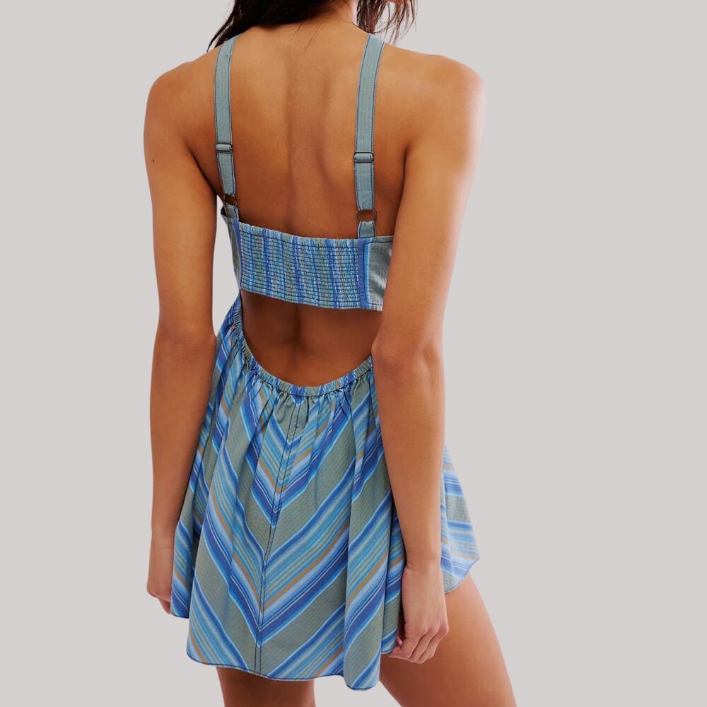 We The Free Blue Striped Open-Back Tank Dress